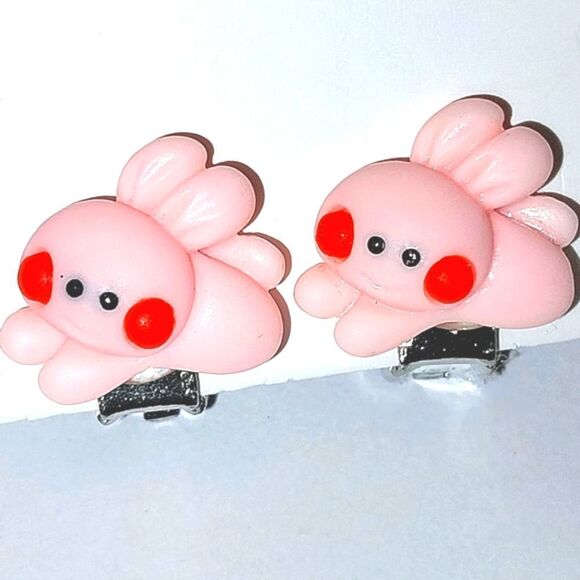 Beautiful girls pink bunny clip-on earrings for kids - Picture 1 of 4